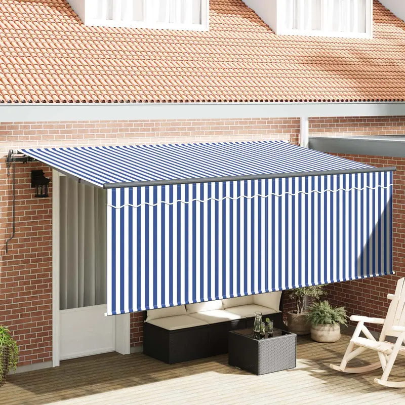 Toldo Retráctil Azul y 350 x 200 cm Poliéster y Aluminio