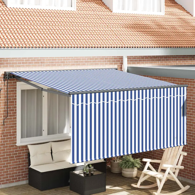 Toldo Retráctil Azul y 350 x 250 cm Poliéster y Aluminio