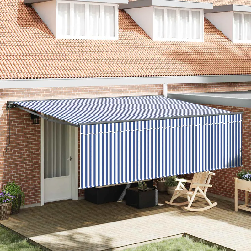 Toldo Retráctil Azul y 400 x 300 cm Poliéster y Aluminio