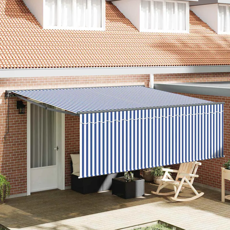 Toldo Retráctil Azul y 400 x 300 cm Poliéster y Aluminio