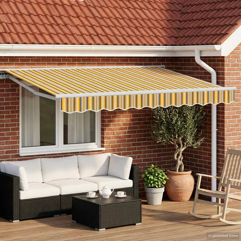 Toldo Retráctil Eléctrico Amarillo, Gris y Blanco 3,5 x 2 m