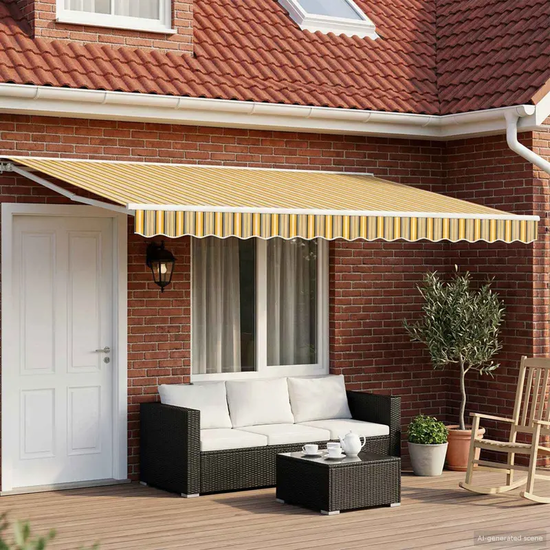 Toldo Retráctil Eléctrico Amarillo, Gris y Blanco 4 x 3,5 m