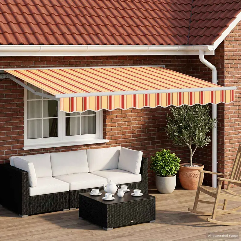 Toldo Retráctil Eléctrico Amarillo, Naranja y 3 x 2 m