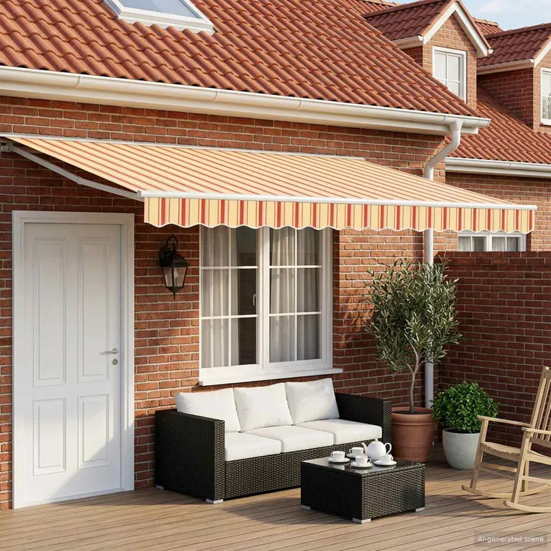 Toldo Retráctil Eléctrico Amarillo, Naranja y 5 x 3 m