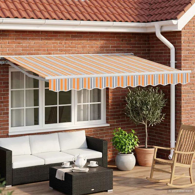 Toldo Retráctil Eléctrico Azul, Naranja, Blanco 3,5 x 2,5 m