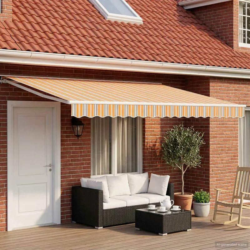 Toldo Retráctil Eléctrico Azul, Naranja, Blanco 4,5 x 3,5 m