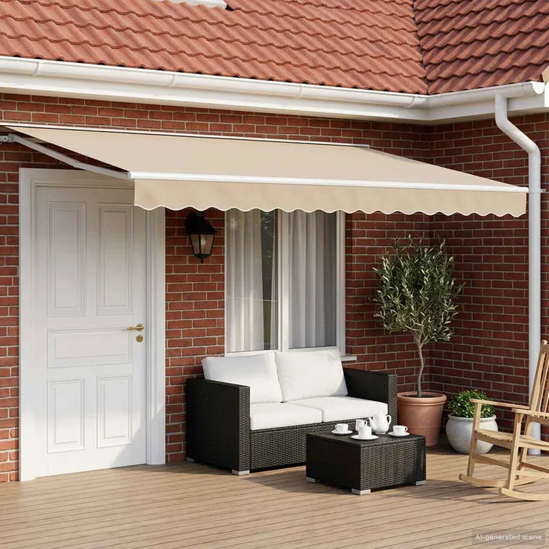 Toldo Retráctil Eléctrico Beige y Blanco 4,5 x 3,5 m
