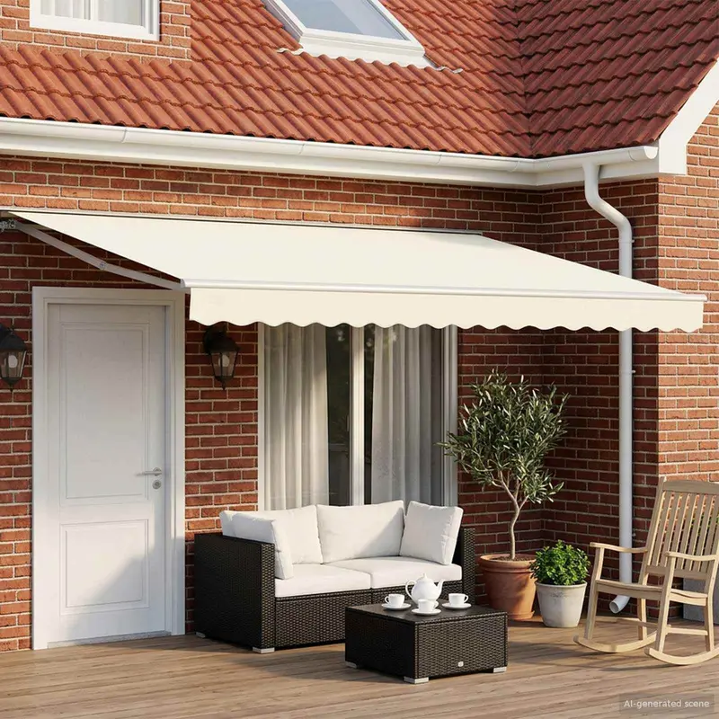 Toldo Retráctil Eléctrico Crema y Blanco 4,5 x 3 m