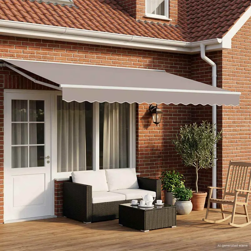 Toldo Retráctil Eléctrico Gris claro y blanco. 4 x 3,5 m
