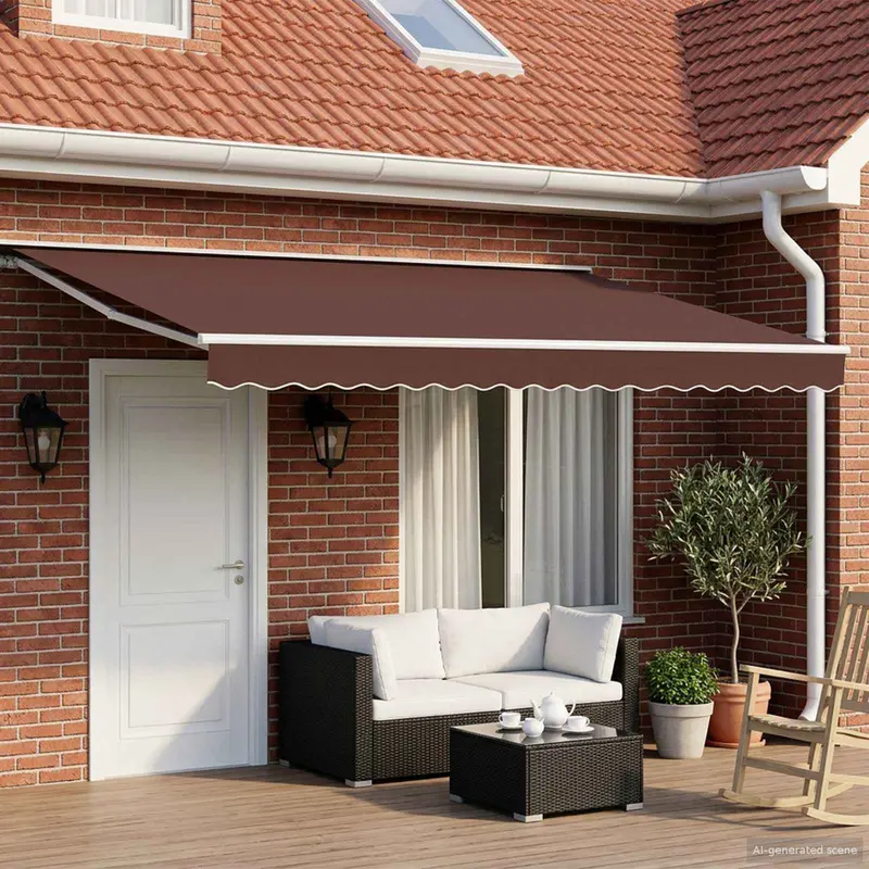 Toldo Retráctil Eléctrico Marrón y blanco 4,5 x 3 m