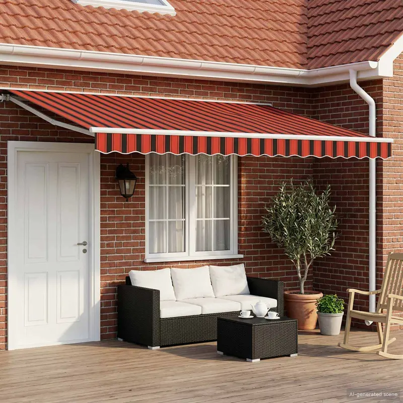 Toldo Retráctil Eléctrico Naranja, Negro y Blanco 4,5 x 3,5 m