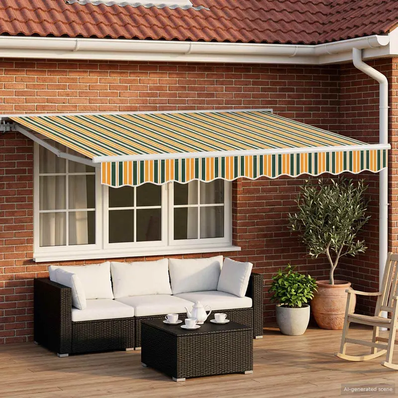 Toldo Retráctil Eléctrico Verde, Amarillo, Blanco 3,5 x 2,5 m