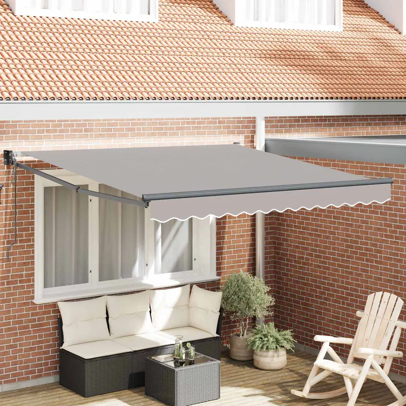 Toldo Retráctil Gris Claro 350 x 250 cm Poliéster y Aluminio