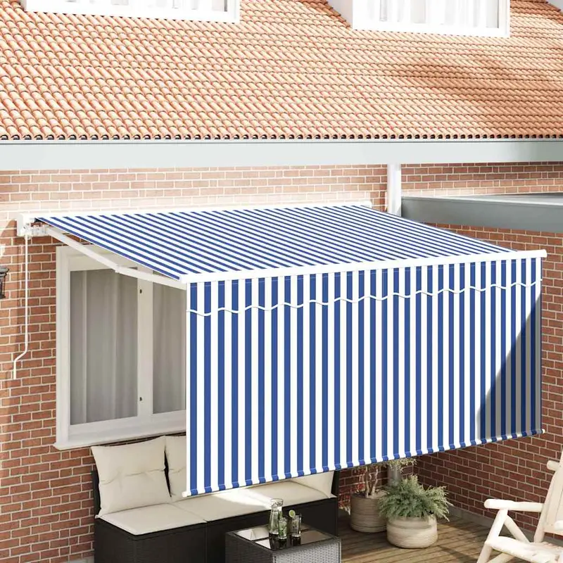 Toldo Retráctil Manual Azul y 300 x 200 cm Poliéster y Aluminio