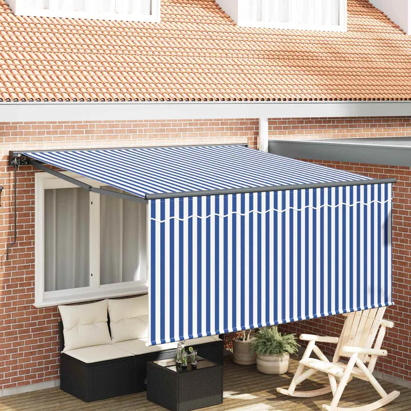 Toldo Retráctil Manual Azul y 350 x 250 cm Poliéster y Aluminio