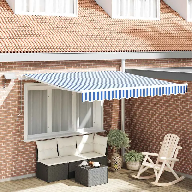 Toldo Retráctil Manual Azul y 350 x 250 cm Poliéster y Aluminio