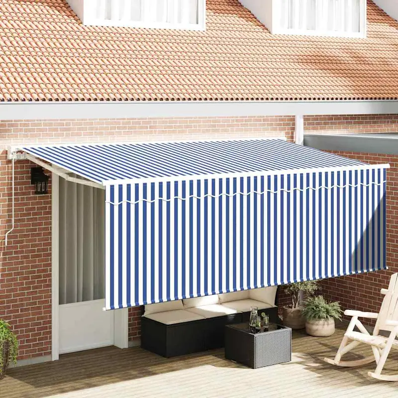 Toldo Retráctil Manual Azul y 400 x 200 cm Poliéster y Aluminio