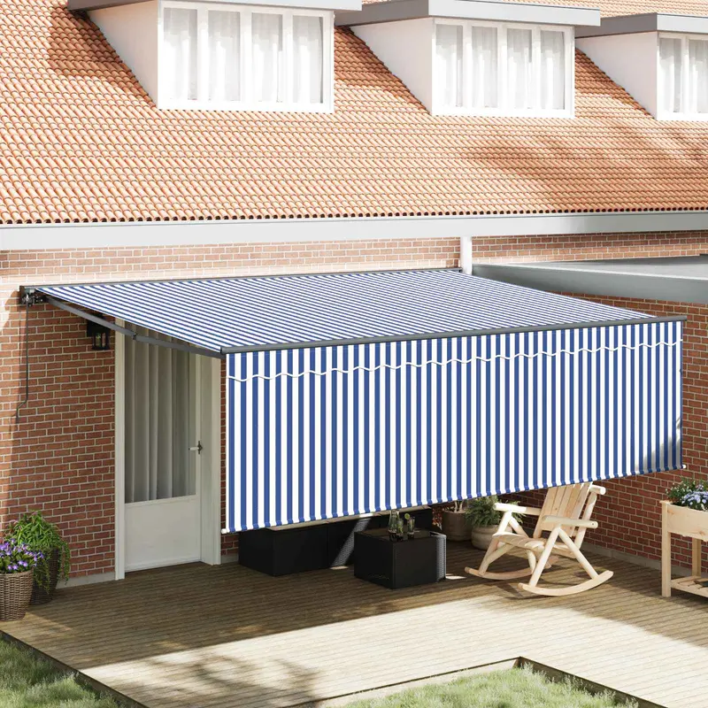 Toldo Retráctil Manual Azul y 400 x 300 cm Poliéster y Aluminio