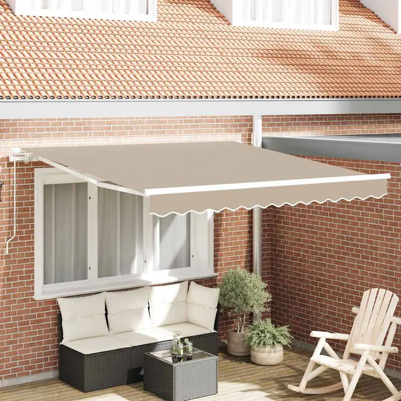 Toldo Retráctil Manual Beige 350 x 250 cm Poliéster y Aluminio