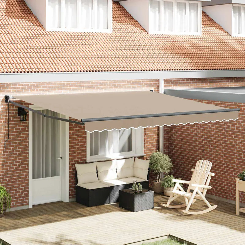 Toldo Retráctil Manual Beige 400 x 300 cm Poliéster y Aluminio