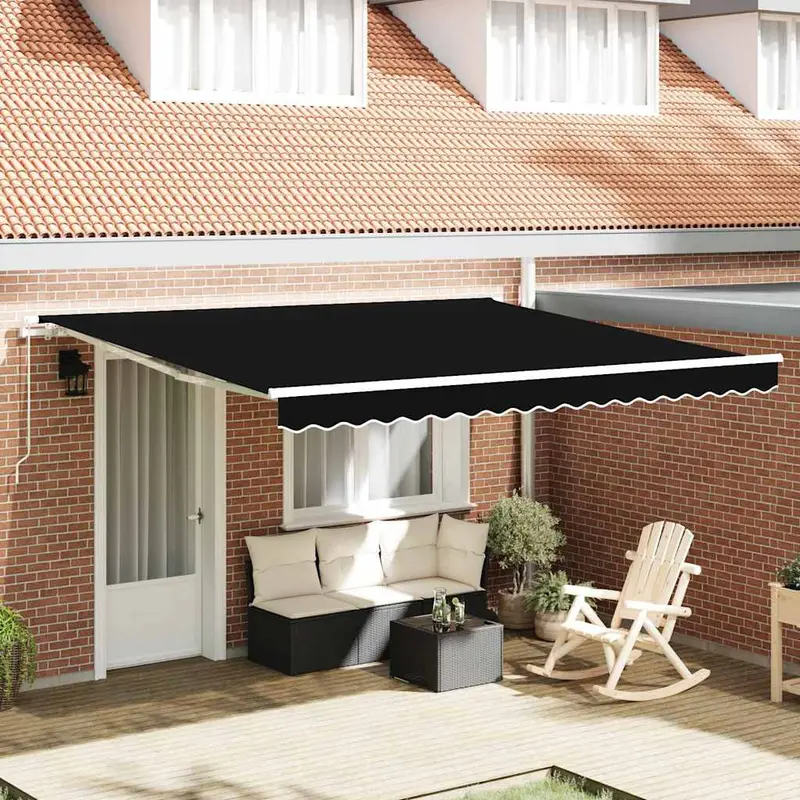 Toldo Retráctil Manual Negro 400 x 350 cm Poliéster y Aluminio