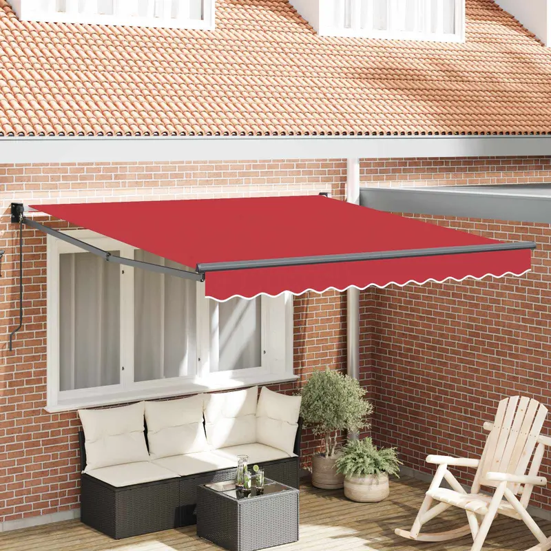 Toldo Retráctil Manual Rojo 350 x 250 cm Poliéster y Aluminio