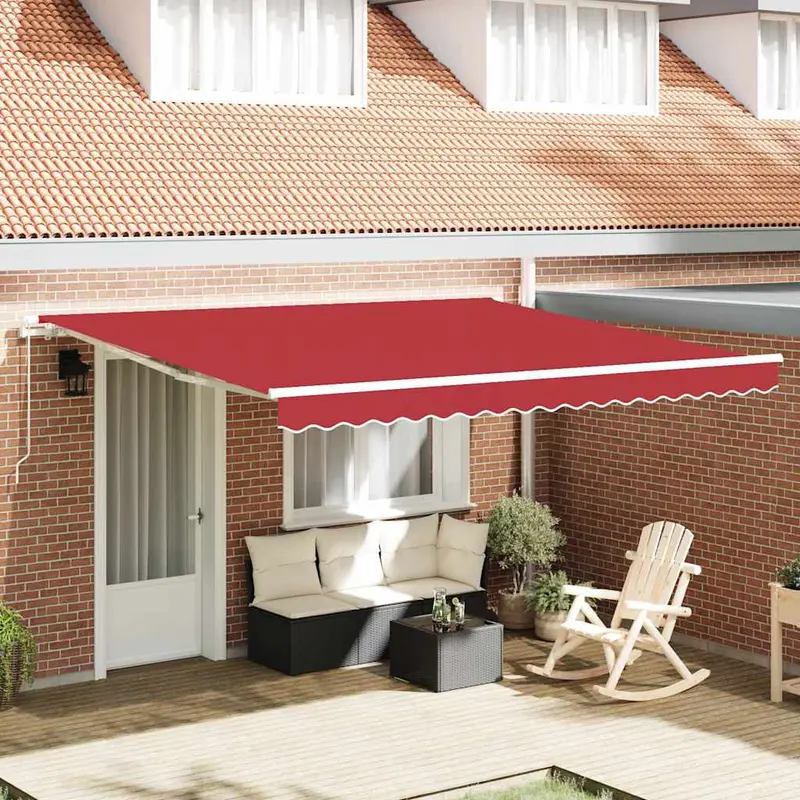 Toldo Retráctil Manual Rojo 400 x 300 cm Poliéster y Aluminio