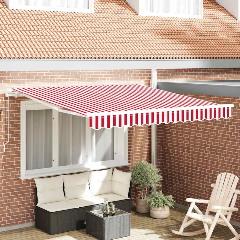 Toldo Retráctil Manual Rojo y 300 x 250 cm Poliéster y Aluminio