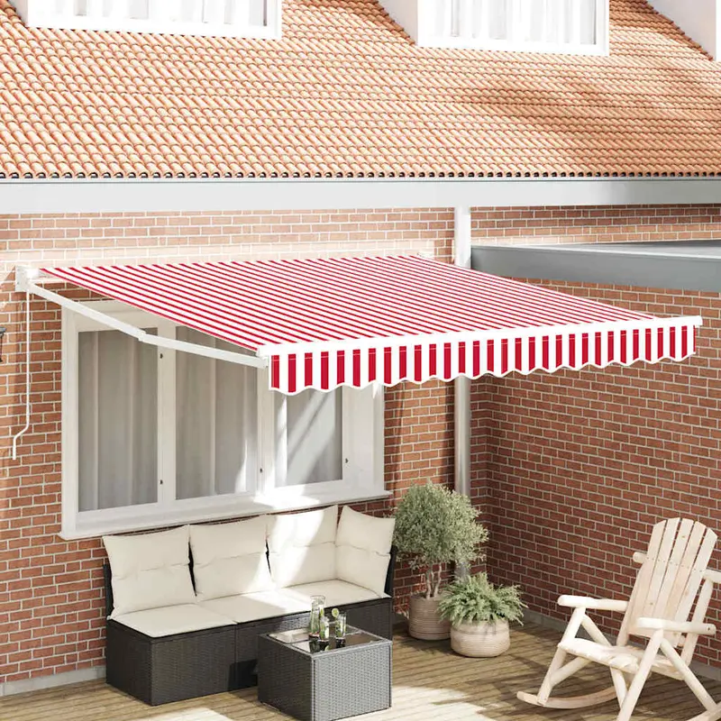 Toldo Retráctil Manual Rojo y 350 x 250 cm Poliéster y Aluminio