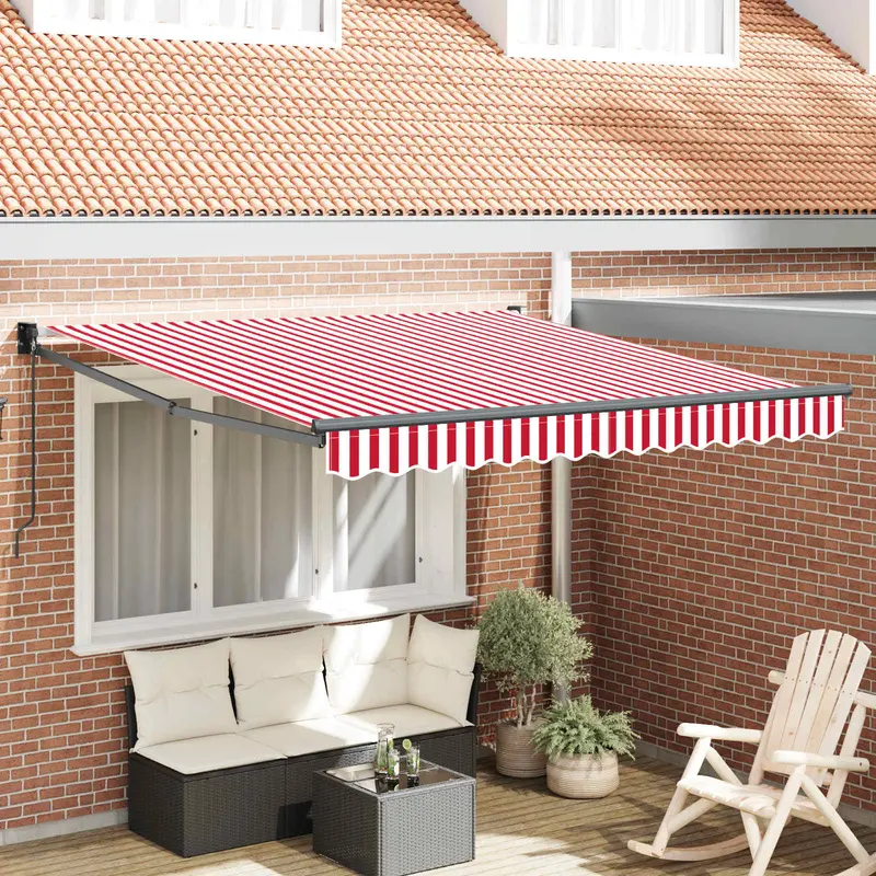 Toldo Retráctil Manual Rojo y 350 x 250 cm Poliéster y Aluminio