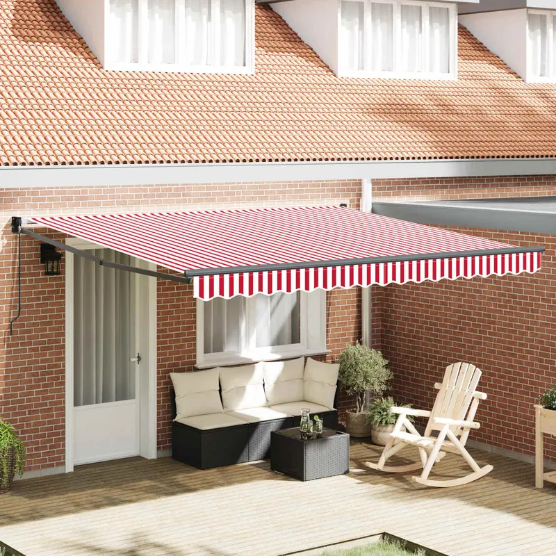 Toldo Retráctil Manual Rojo y 400 x 300 cm Poliéster y Aluminio