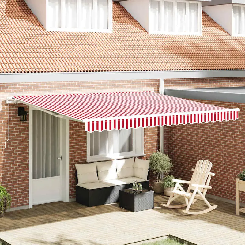 Toldo Retráctil Manual Rojo y 400 x 300 cm Poliéster y Aluminio