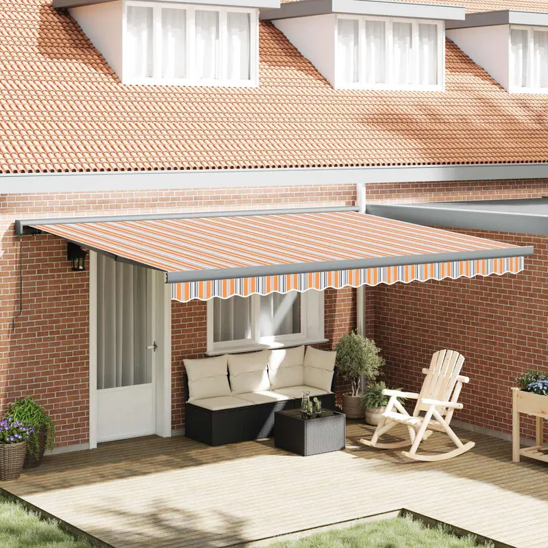 Toldo Retráctil Naranja y Gris 400 x 300 cm Lona y Aluminio