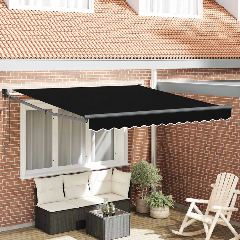 Toldo Retráctil Negro 350 x 250 cm Poliéster y Aluminio