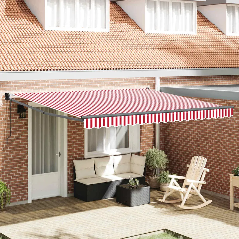 Toldo Retráctil Rojo y 400 x 300 cm Poliéster y Aluminio