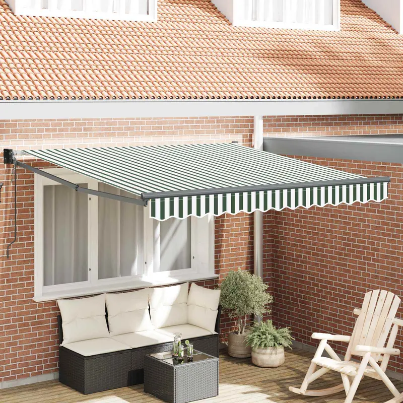 Toldo Retráctil Verde y 350 x 250 cm Poliéster y Aluminio