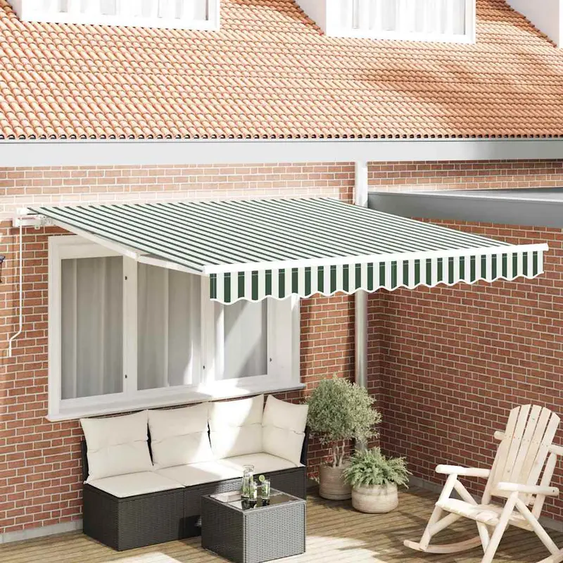 Toldo Retráctil Verde y 350 x 250 cm Poliéster y Aluminio