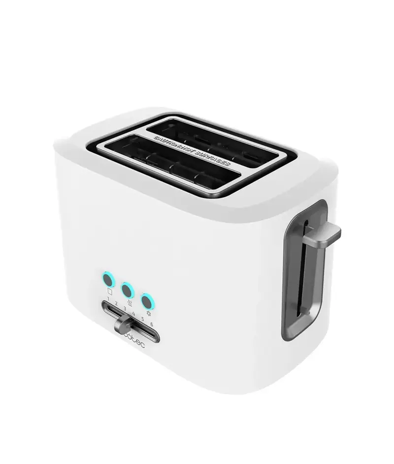 Tostadora Blanca 980W con Ranuras Extraanchas y Funciones Avanzadas para Desayunos Perfectos de Cecotec