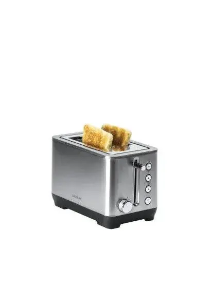 Tostadora eléctrica vertical con doble ranura corta de 1000 w en color plateado bigtoast double de Cecotec
