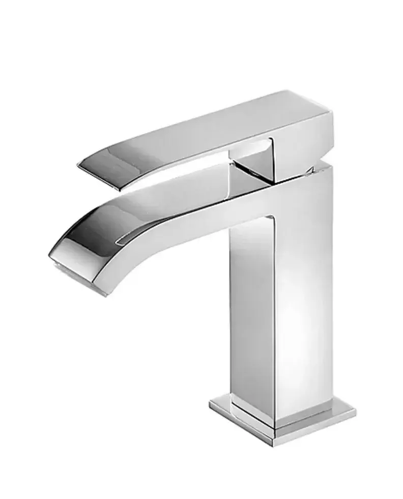 TRES 00610101D Grifo monomando para lavabo con caño rectangular de 15 cm fabricado de latón con acabado cromado