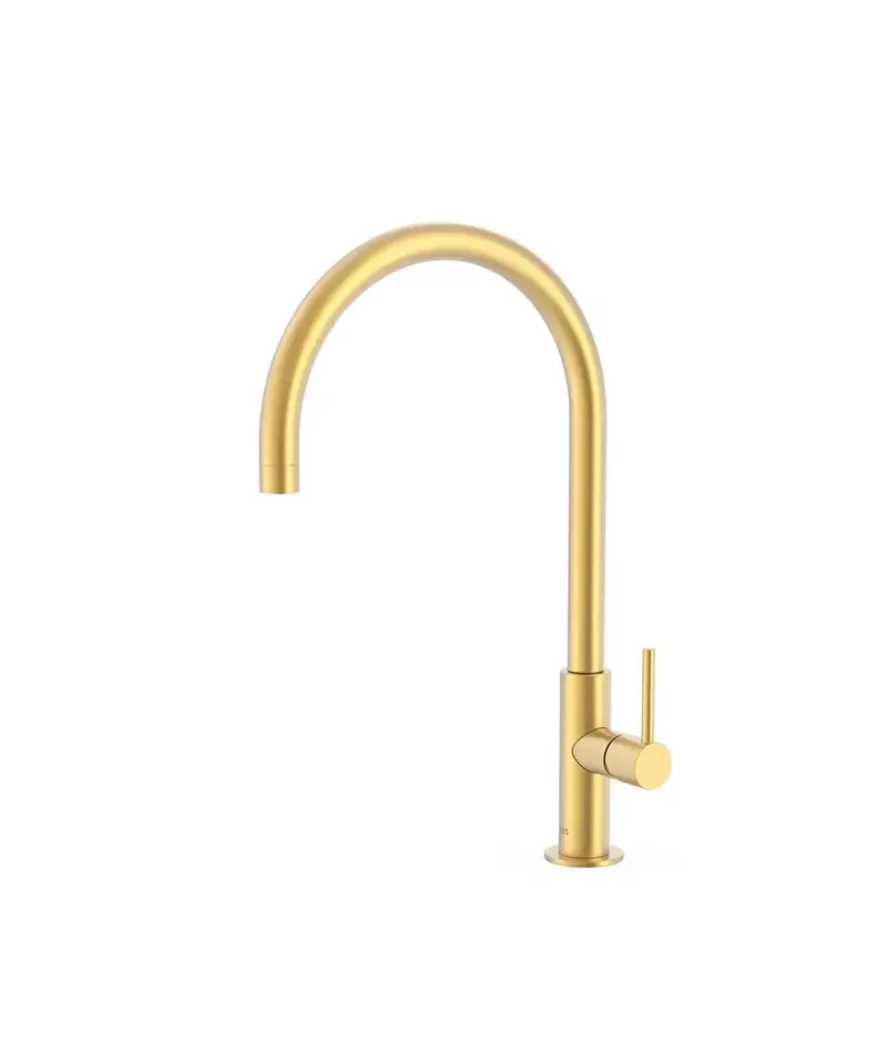 TRES 06254201OM Grifo monomando para fregadero con caño curvo de 41 cm fabricado de latón con acabado en color oro mate