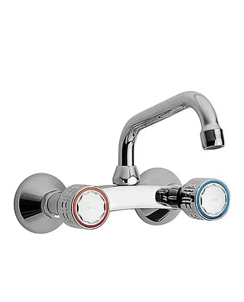 TRES 123314 Grifería bimando de mural para fregadero con distancia de 20 cm fabricado de latón cromado Basic