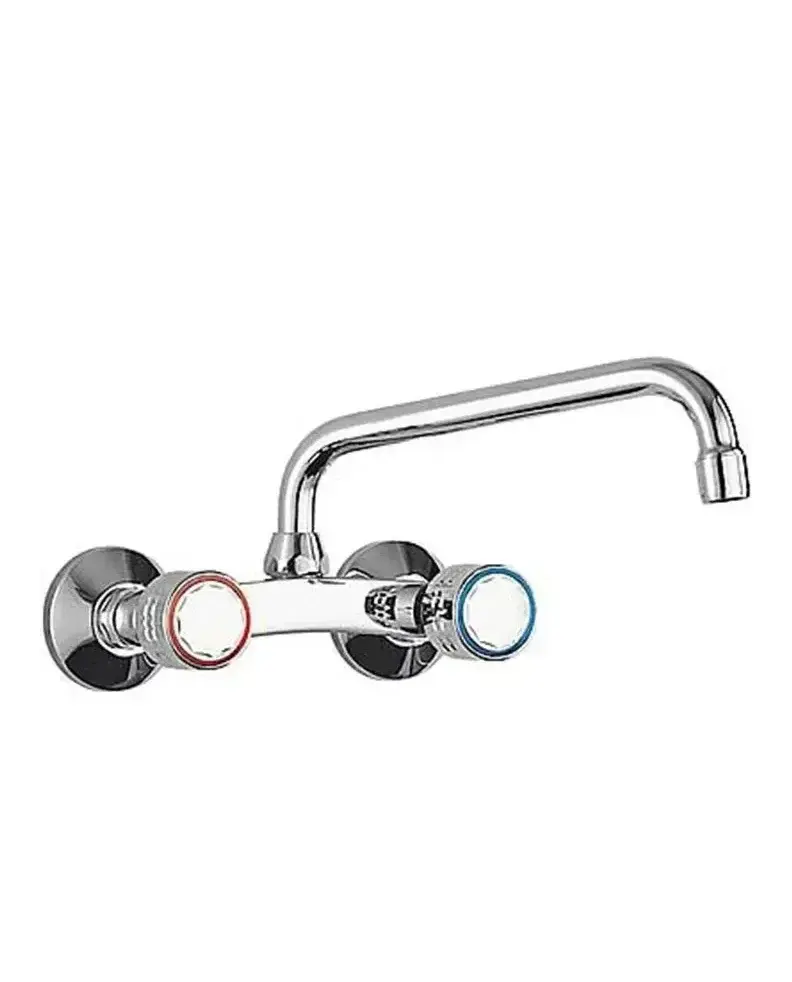TRES 123315 Grifería bimando de mural para fregadero con distancia de 25 cm fabricado de latón con acabado cromado Basic