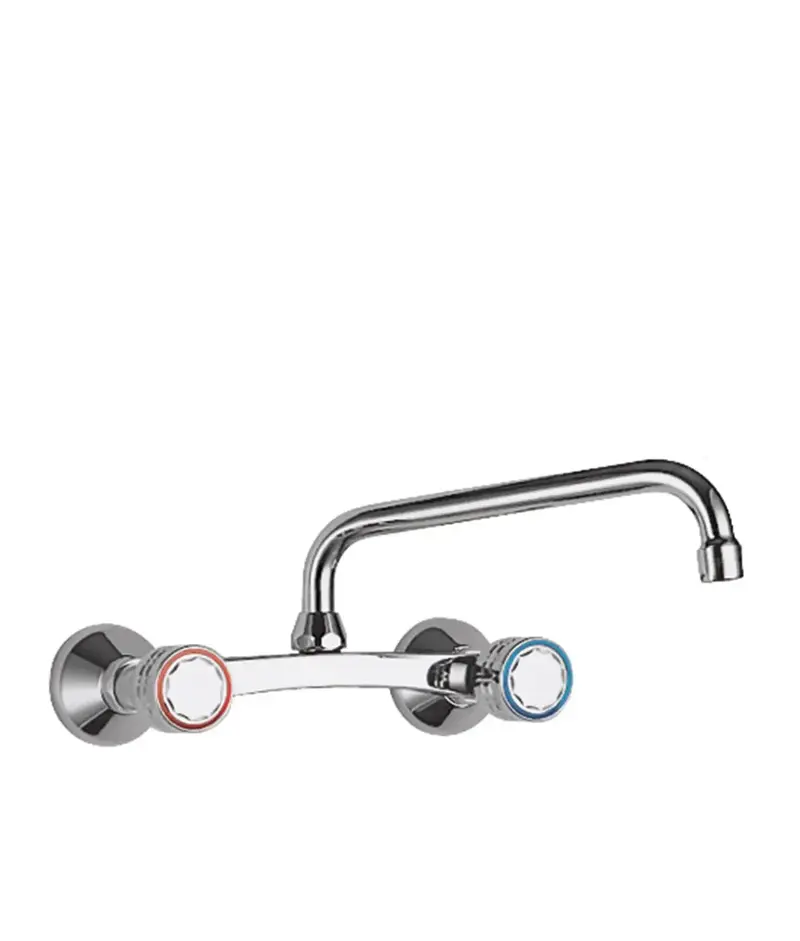 TRES 123416 Grifería bimando de pared para fregadero con distancia de 29 cm fabricado de latón con acabado cromado Basic