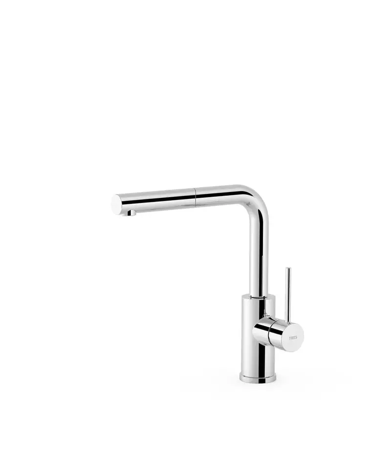 TRES 162437 Grifo monomando para fregadero con caño de 29 cm y rociador extraíble fabricado de latón cromado Max