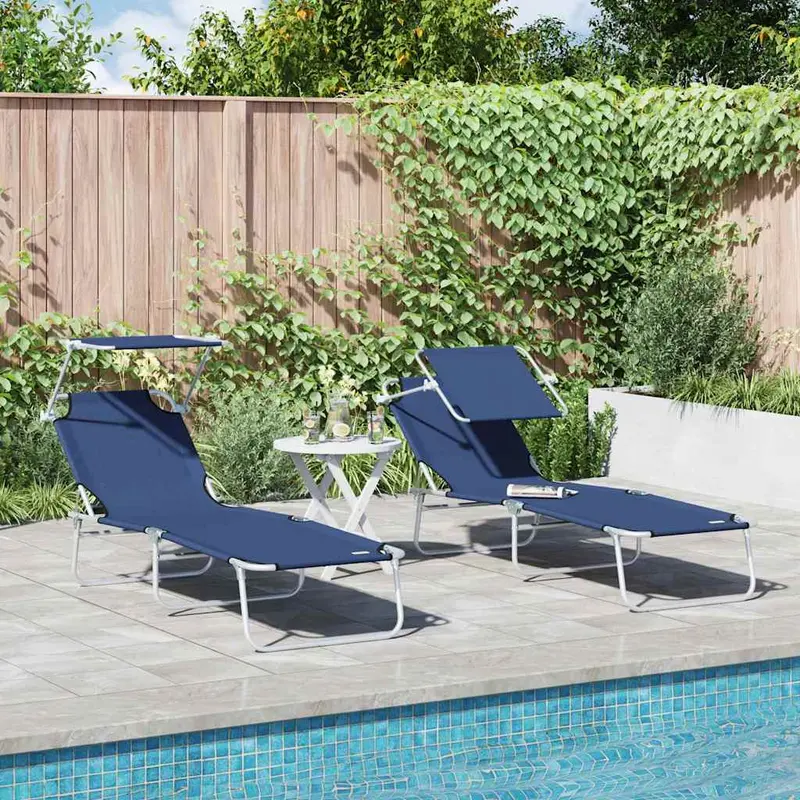 Tumbona 2 pcs Azul 58 x 188 x 77 cm Poliéster
