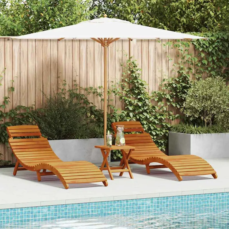 Tumbona 2 pcs Marrón 55 x 184 x 64cm Madera de Acacia Sólida