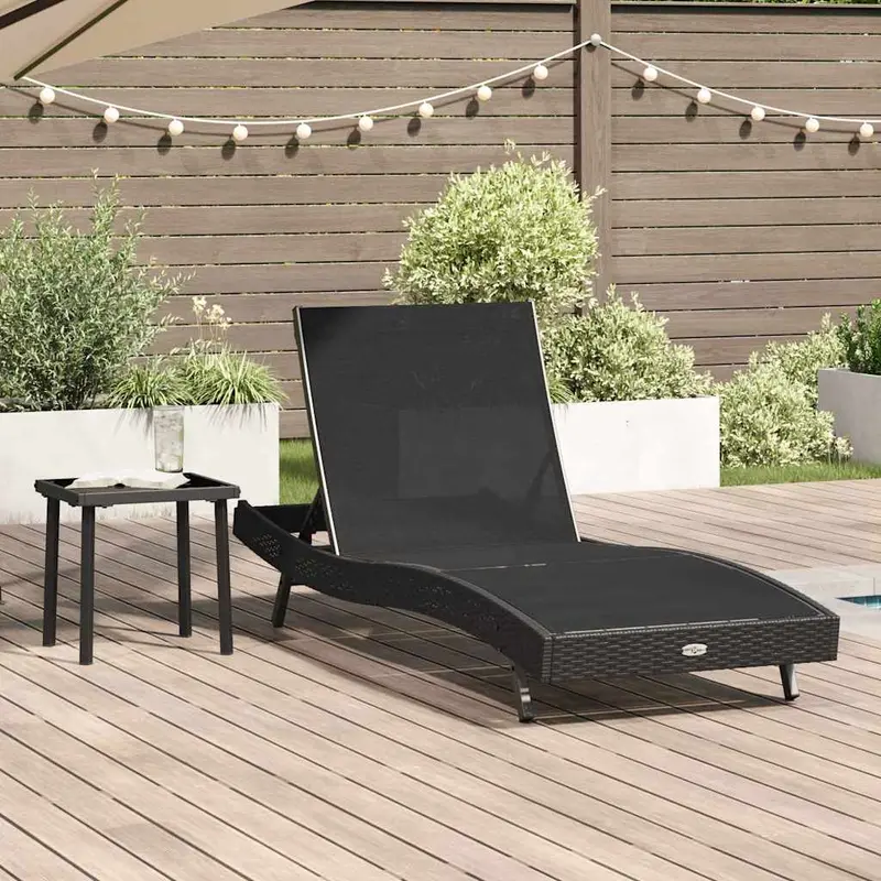 Tumbona 2 pcs Negro ratán sintético