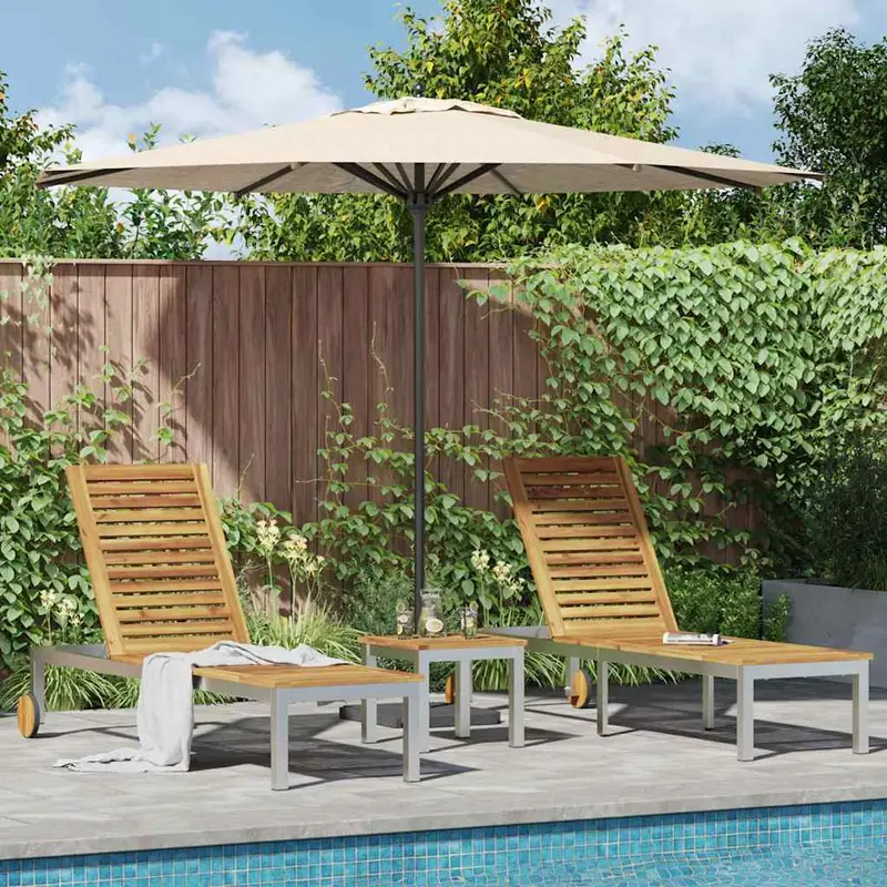 Tumbona 2-persona 3 pcs Marrón Madera de Acacia Sólida