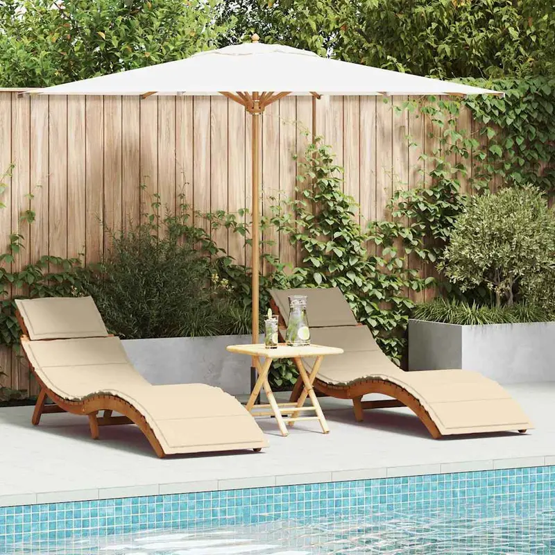 Tumbona con cojín 2 pcs Beige Madera de Acacia Sólida